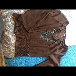 Brown blouse with turquoise beading